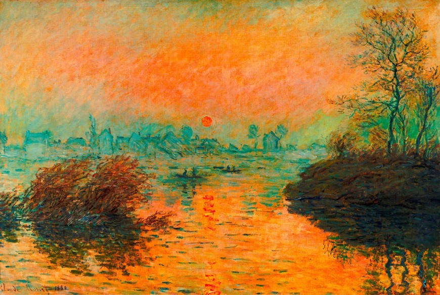 Claude-Monet,-Sunset-on-the-River-at-Lavacourt,-Winter